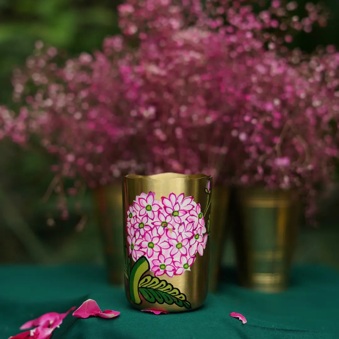 Gulabi Bloom Brass Tumbler Single