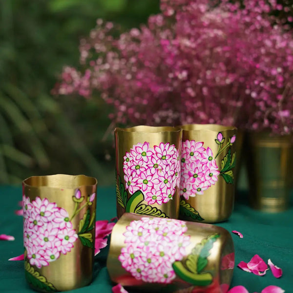 Gulabi Bloom Brass Tumbler Single