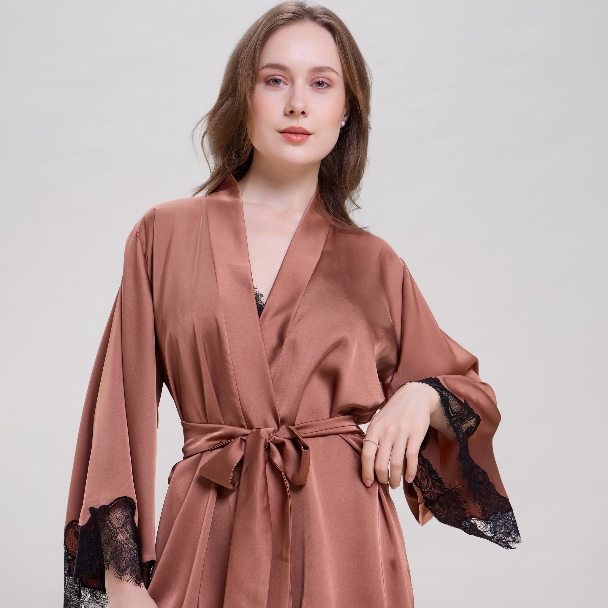 Bronze Robe with Lace Sleeves