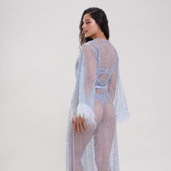 Elsa Embellished Sheer Robe with Belt