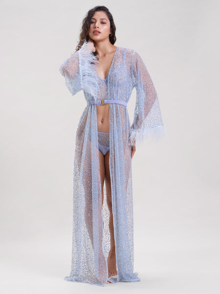 Elsa Embellished Sheer Robe with Belt