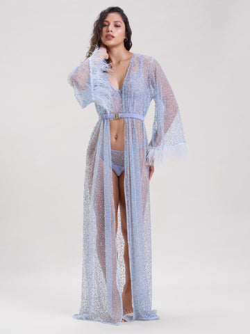 Elsa Embellished Sheer Robe with Belt