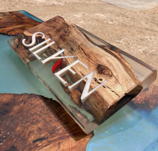 Wood & Epoxy Resin Name Plate Customized