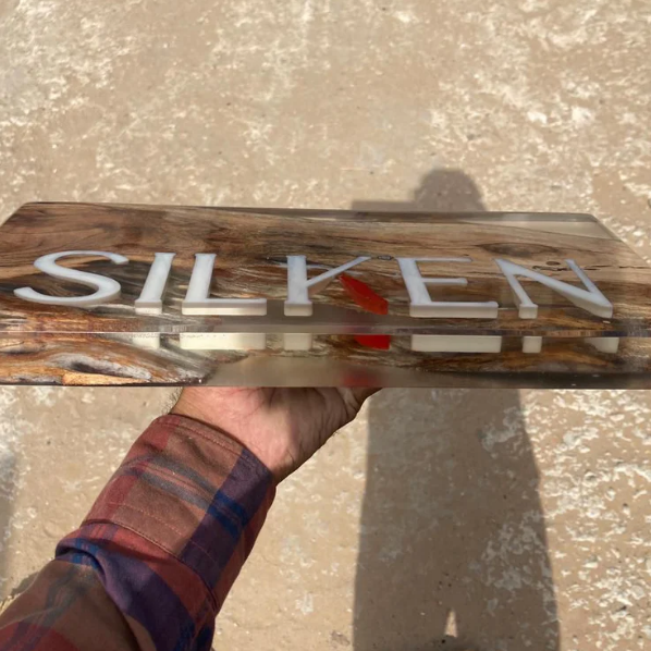 Wood & Epoxy Resin Name Plate Customized