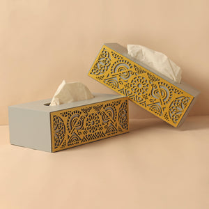 Cutwork Tissue Box: White Gold