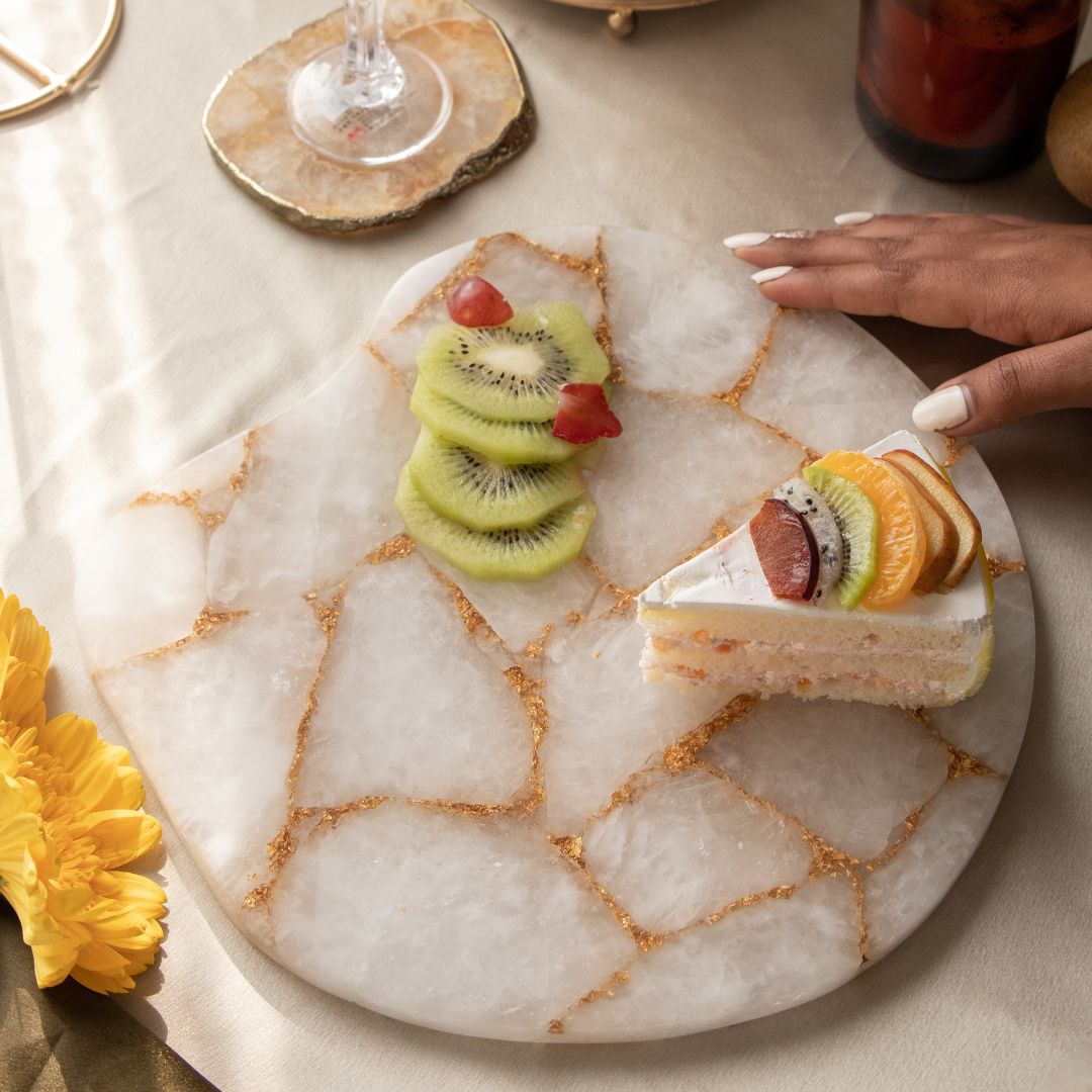 White Quartz with Gold Lining Platter