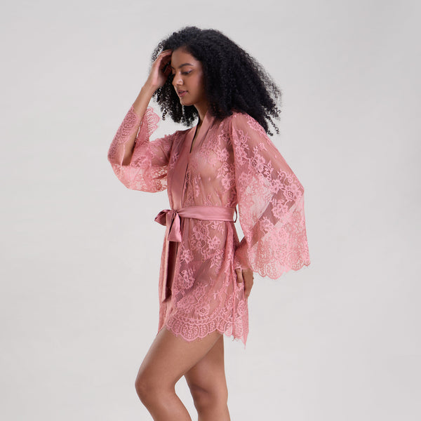 Pink Lace Robe with Thong Online