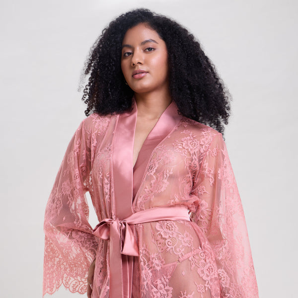 Perfect Pink Lace Robe with Thong Online